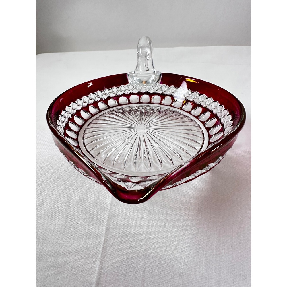 Westmoreland Ruby Red Waterford‎ 5" Heart Shaped Bonbon Nappy Glass Dish Handle - Picture 2 of 14